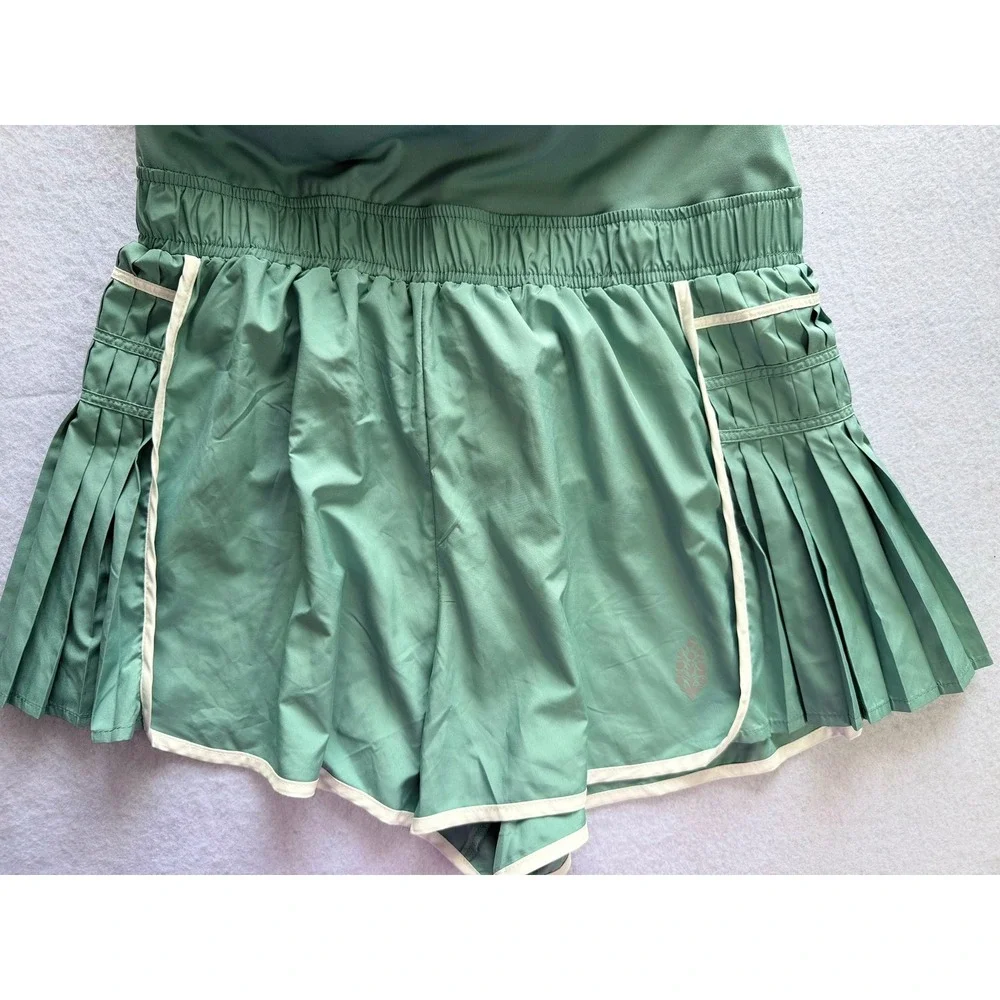 Free People Movement Pleated Short Romper Sage Green Women Medium Activewear